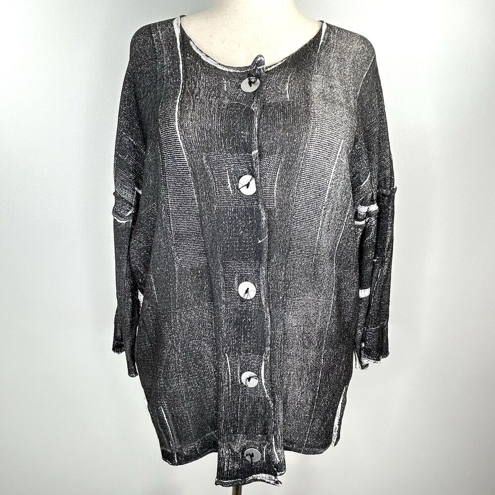 Skif Cardigan Womens OS Black White Oversized Boho Lagenlook Artsy Skifo Sweater